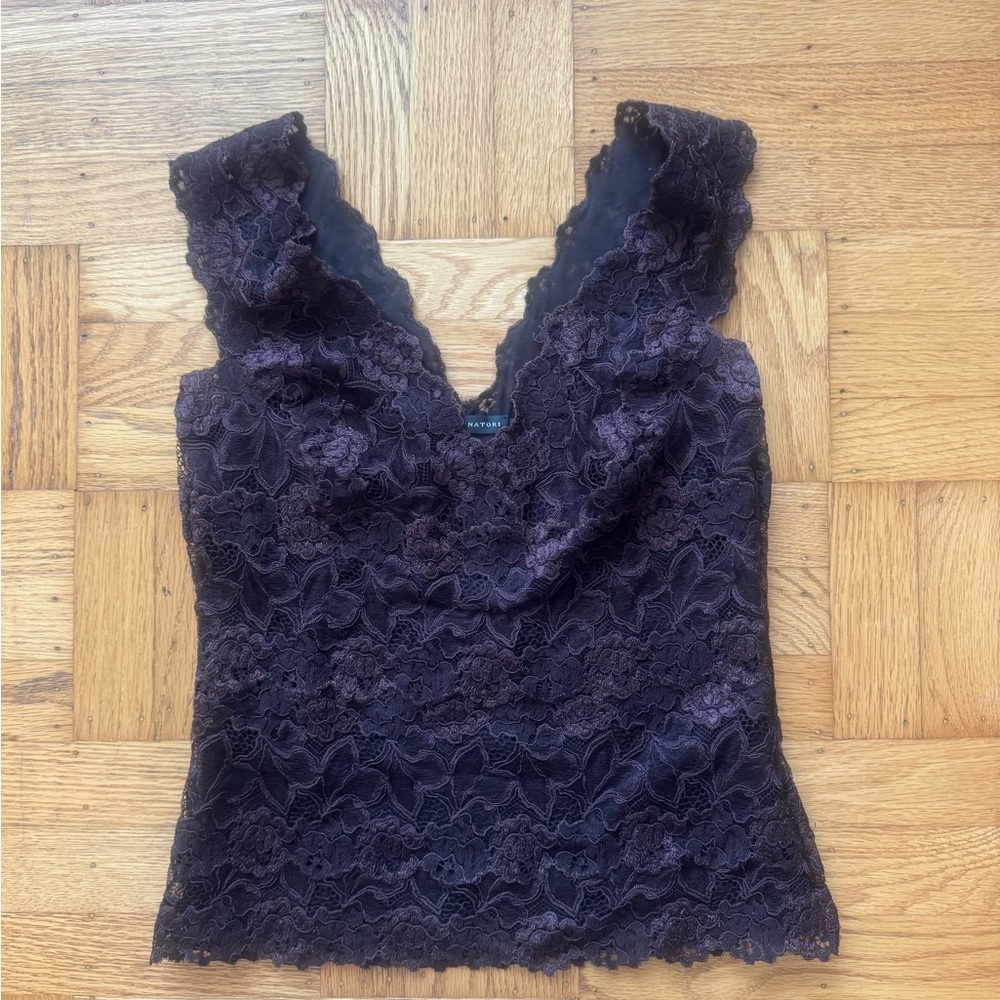 Josie Natori rose parfait lace  tank top brown medium - Picture 2 of 3